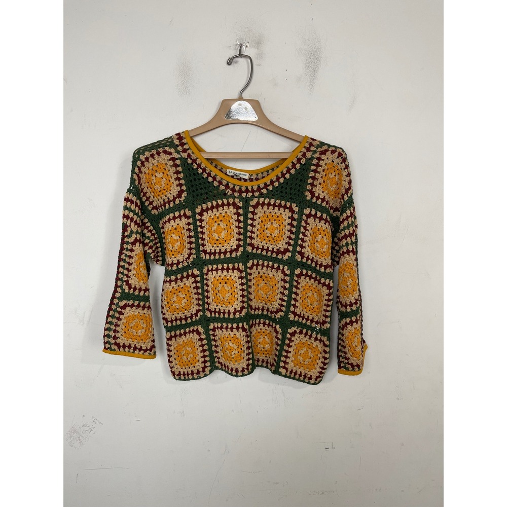 Earthbound‎ Trading Co Granny Square Crochet Sweater Small Boho Multicolor Retro